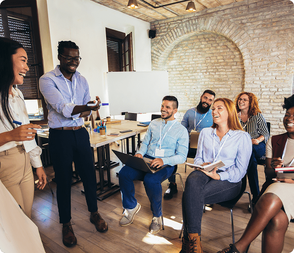 Team meeting with people laughing