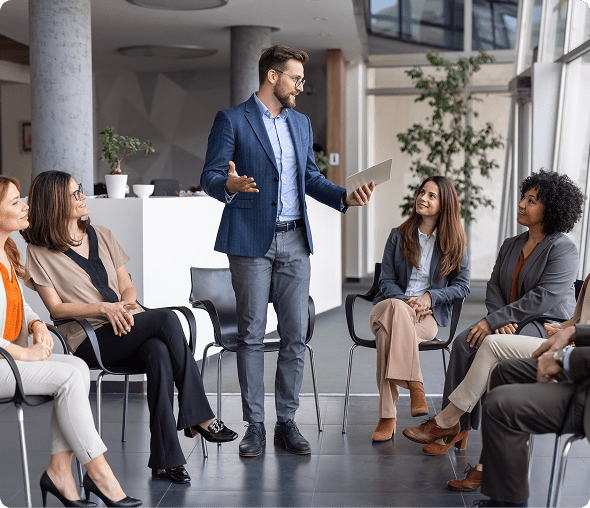Group discussion in modern conference room